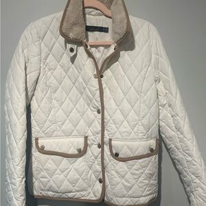 Lauren Ralph Lauren White and Tan Quilted Puffer Jacket